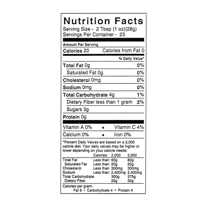 Bella Cucina Cranberry Apple Sauce: Nutrition per 2 Tbsp (28g) serving—20 calories, 0g fat, 0mg sodium, 4g carbs, <1g fiber, 3g sugars. About 23 servings per container. A sweet and tart Thanksgiving condiment.