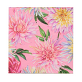 Sophistiplate Dahlia Garden Cocktail Napkins (20pk) feature a pink background with large, colorful dahlia flowers and green leaves—perfect for adding an elegant, vibrant floral touch to your party décor.