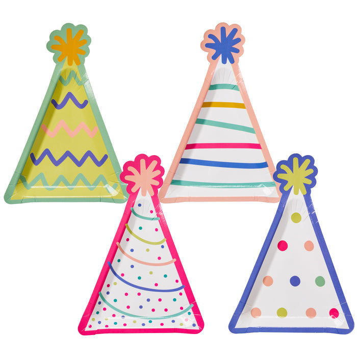 Sugarplum’s Die-Cut Salad Plate Birthday Candles (8pk) features festive plates shaped like birthday candles with colorful designs—ideal for adding a cheerful touch to birthday parties.