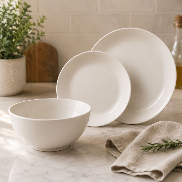 Dinner Sets - Cosmo Stoneware - Plain White - 12pc