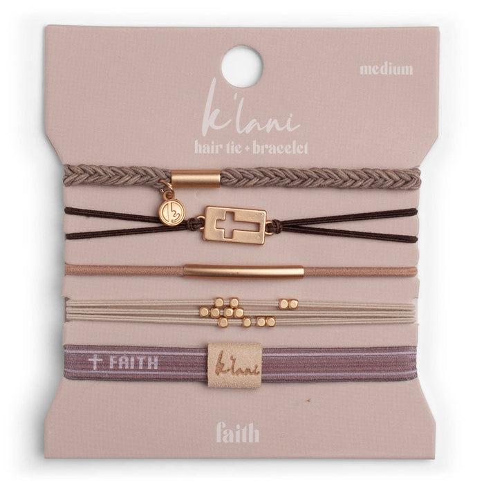 "Faith" Gold Cross Hair Tie Bracelet Set