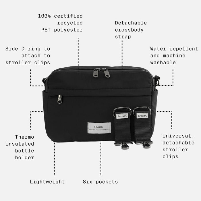 Finnson - FRIDA Eco Stroller Organiser with Stroller Clips - Black - Mabel & Fox