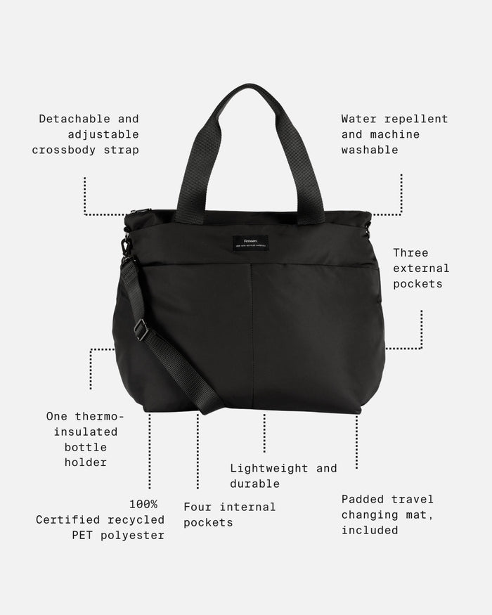 Finnson - SIGRID Eco Changing Bag with Changing Mat - Black - Mabel & Fox