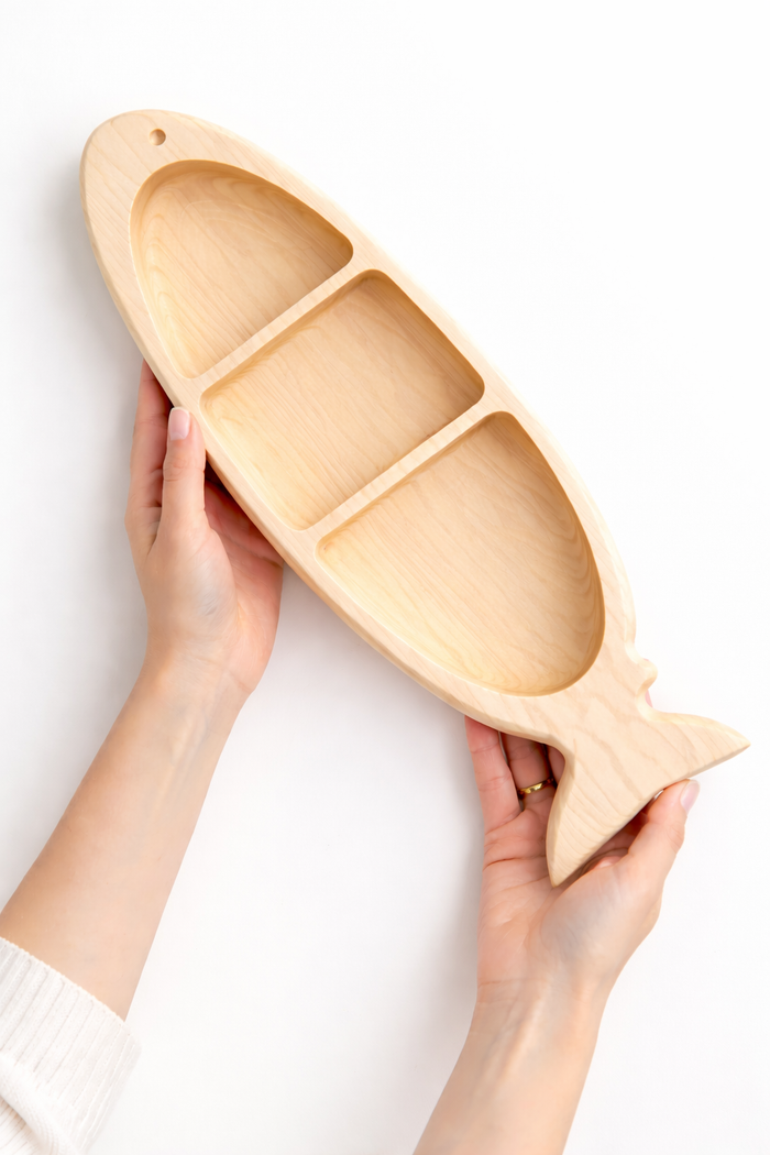 Fish Catch-all Tray with Compartments | Maple Wood