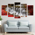 Forest Waterfall Red Trees Nature Wall Art Frame Canvas Printing Decor
