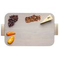 The Maple Gary Acacia Wood Cutting + Cheeseboard (18 x 12") with gold handles beautifully serves grapes, mini bell peppers, crackers, and cheese—ideal for a personalized cheeseboard on any occasion.