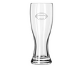 Enjoy your favorite brew in style with the Maple Glass Grand Pilsner | Football | 20oz—a tall, clear beer glass featuring an etched football on top, a smooth curved design, and a slightly flared base.