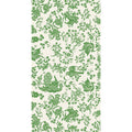 The Royal Peacock Table Setting - Sage by Sophistiplate features green and white patterns with stylized birds and floral designs, reminiscent of decorative disposable plates, with birds amid leaves and flowers in sage hues on a white background.