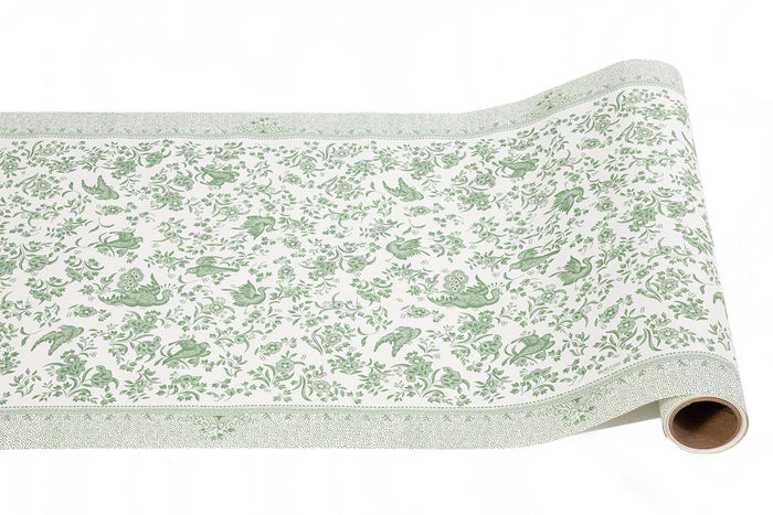 The Eco Cream & Sage Table Setting by Sophistiplate LLC features green and white floral and bird motifs—ideal to pair with bamboo plates or other eco-friendly party accents.