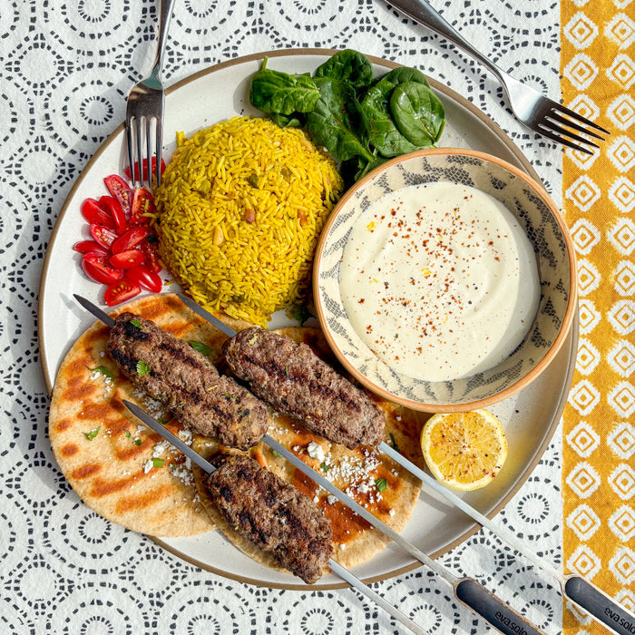 Grilled Kofta Kebobs with Middle Eastern Yellow Rice Recipe Kit