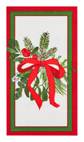 Add a welcoming seasonal touch to your gatherings with Home for the Holidays Guest Towels by Sophistiplate. These festive napkins feature a red and green border surrounding a bouquet of pine branches, berries, and greenery tied with a large red ribbon at the center—perfect for pairing with coordinating holiday napkins to create a cheerful atmosphere. Each pack includes 20 guest towels.