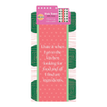 The Ingredients Towel by Drinks On Me features white text on a pink center—“I hate it when I go to the kitchen looking for food and all I find are ingredients”—with green and white borders, making it a funny gift or kitchen towel.