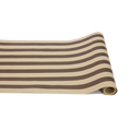 The Hester & Cook Kraft Brown Classic Stripe Runner (20x25") features horizontal brown and beige stripes—ideal for creative gift wrapping or as a stylish paper table runner.
