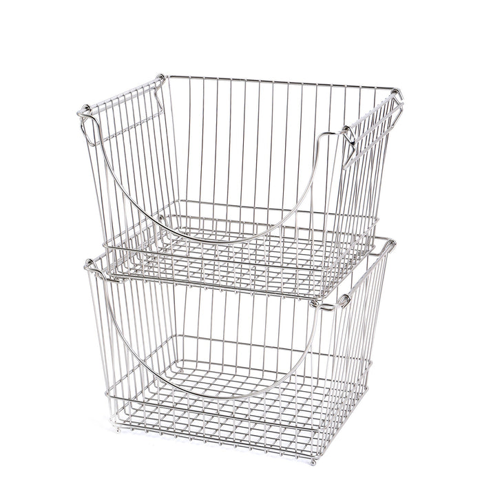 Large Metal Wire Stacking Baskets with Handles