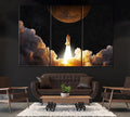 Launching Spacecraft Shuttle Wall Art Frame Canvas Printing Decor-3Panels