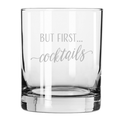 The Maple Lexington Double Old Fashion | But First Cocktails | 12.5oz is a laser-engraved glass tumbler featuring "BUT FIRST... cocktails," perfect as a Father's Day gift or for any cocktail lover.
