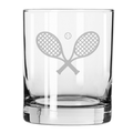 The Maple Lexington Double Old Fashion Tennis 12.5oz glass features a laser-engraved design with crossed tennis rackets and a tennis ball—an ideal personalized Father's Day gift.