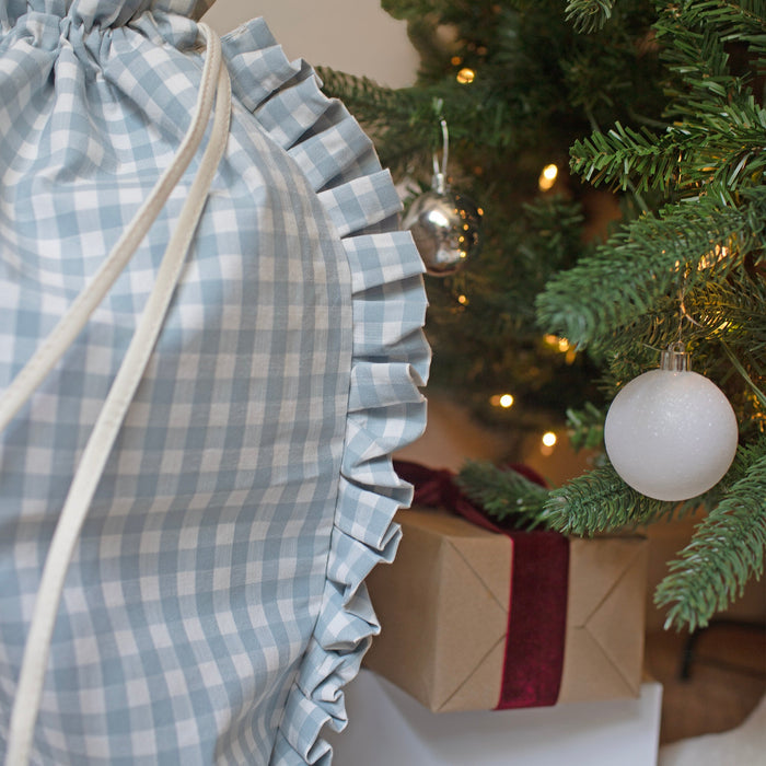 Mabel & Fox - Blue Gingham Ruffle Gift Sack