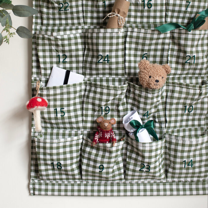 Mabel & Fox - Personalised Green Gingham Advent Calendar - Embroidered - Mabel & Fox