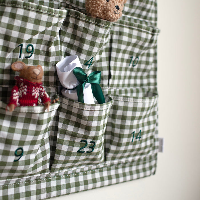 Mabel & Fox - Personalised Green Gingham Advent Calendar - Embroidered - Mabel & Fox