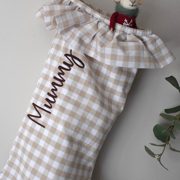 Mabel & Fox - Personalised Beige Gingham Stocking - Embroidered - Mabel & Fox