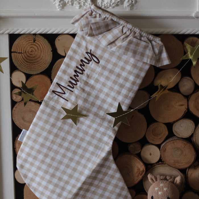 Mabel & Fox - Personalised Beige Gingham Stocking - Embroidered - Mabel & Fox