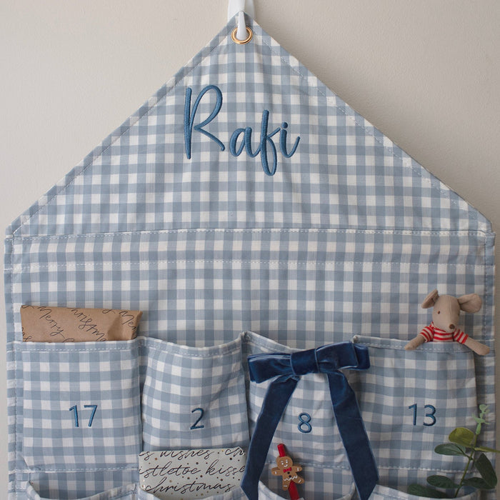 Mabel & Fox - Personalised Blue Gingham Advent Calendar - Embroidered