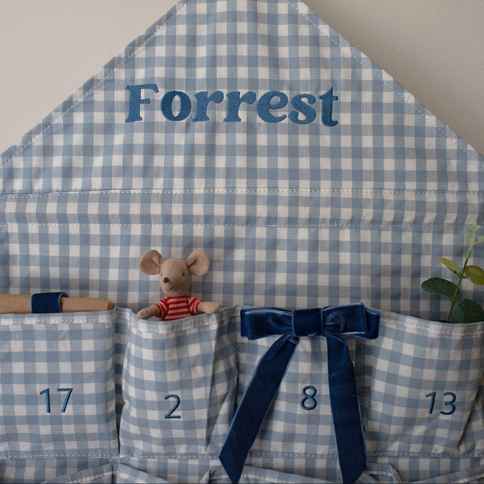 Mabel & Fox - Personalised Blue Gingham Advent Calendar - Embroidered