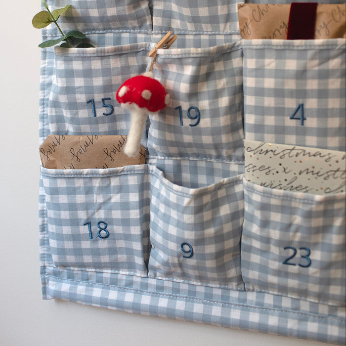 Mabel & Fox - Personalised Blue Gingham Advent Calendar - Embroidered