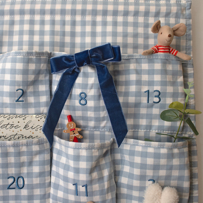Mabel & Fox - Personalised Blue Gingham Advent Calendar - Embroidered