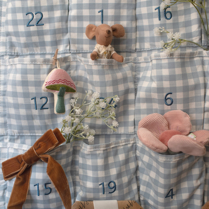 Mabel & Fox - Personalised Blue Gingham Advent Calendar - Velvet Bow