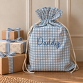 Mabel & Fox - Personalised Blue Gingham Gift Sack - Embroidered