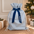 Mabel & Fox - Personalised Blue Gingham Gift Sack - Velvet Bow