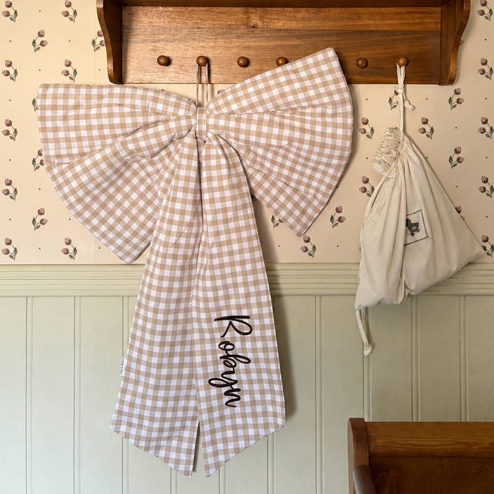 Mabel & Fox - Personalised Gingham Bow - Beige