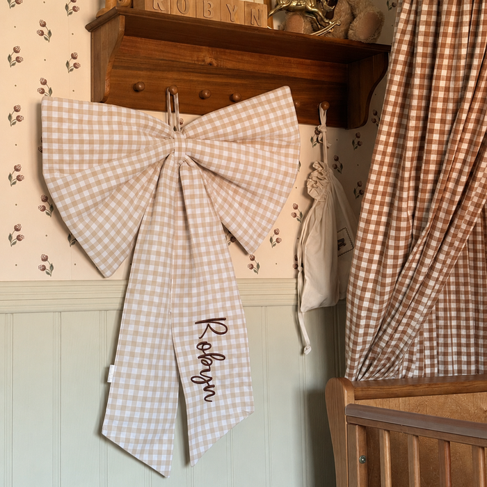 Mabel & Fox - Personalised Gingham Bow - Beige