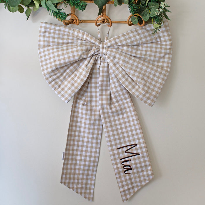 Mabel & Fox - Personalised Gingham Bow - Beige