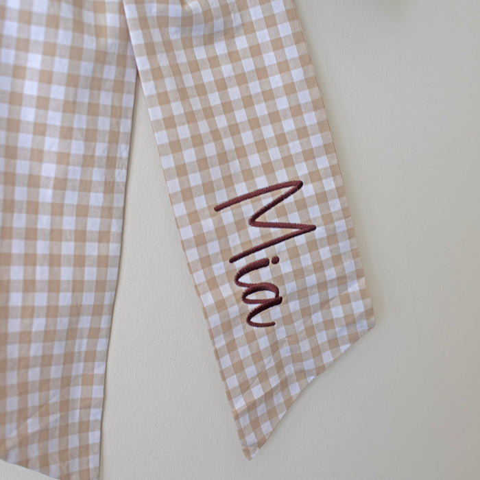 Mabel & Fox - Personalised Gingham Bow - Beige