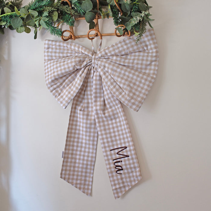 Mabel & Fox - Personalised Gingham Bow - Beige