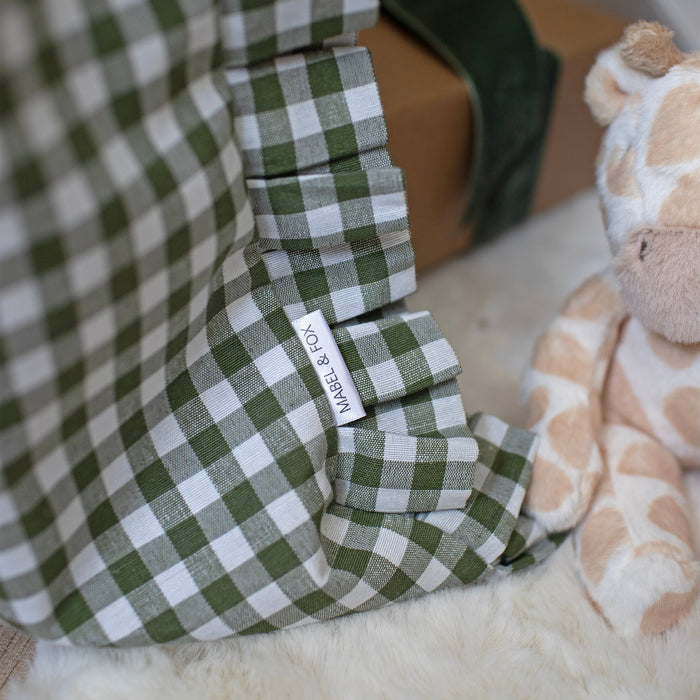 Mabel & Fox - Personalised Green Gingham Ruffle Gift Sack - Embroidered