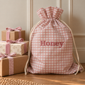 Mabel & Fox - Personalised Pink Gingham Gift Sack - Embroidered