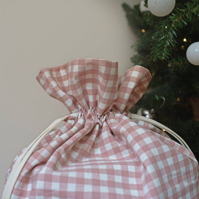 Mabel & Fox - Personalised Pink Gingham Gift Sack - Velvet Bow