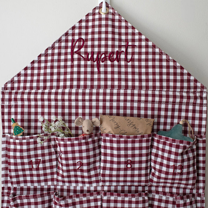 Mabel & Fox - Personalised Red Gingham Advent Calendar - Embroidered