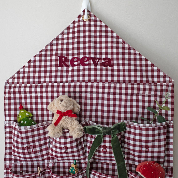 Mabel & Fox - Personalised Red Gingham Advent Calendar - Embroidered