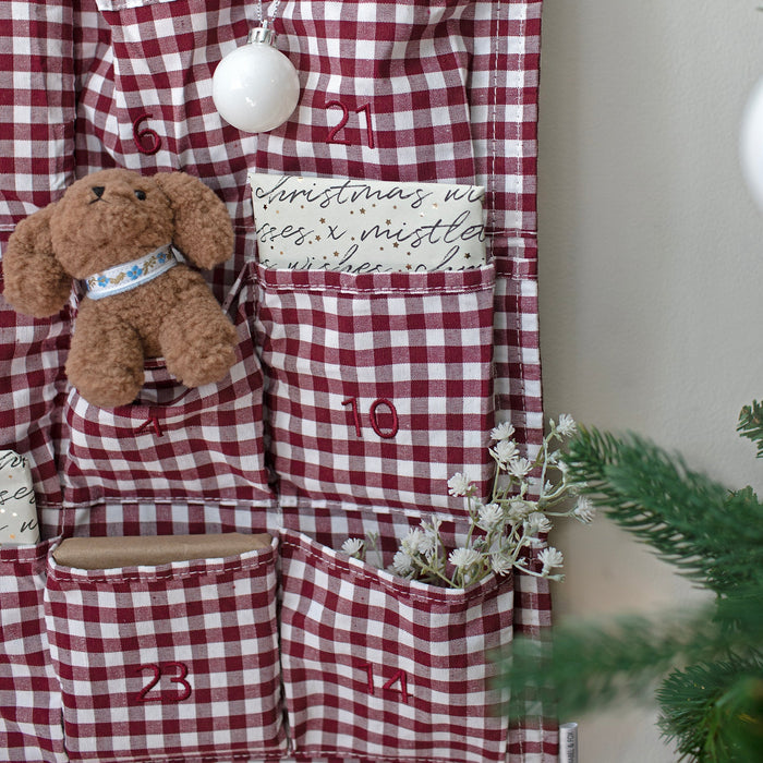 Mabel & Fox - Personalised Red Gingham Advent Calendar - Embroidered