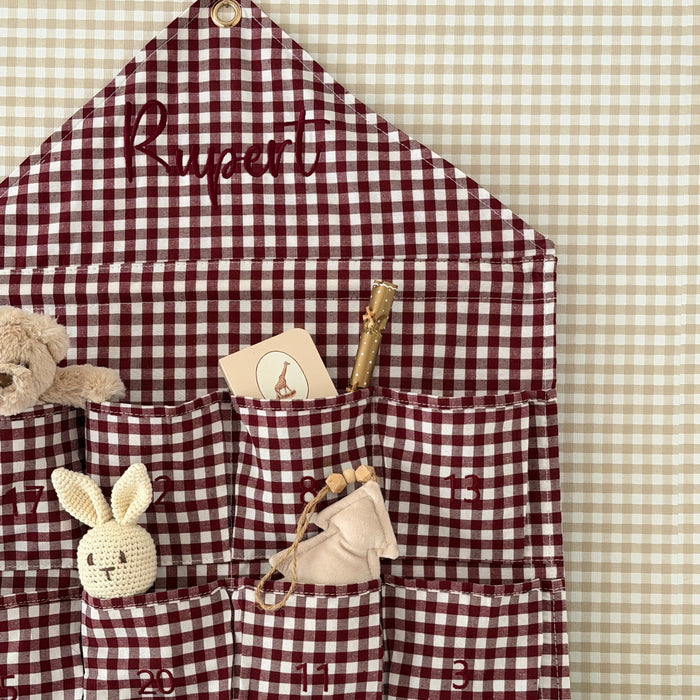 Mabel & Fox - Personalised Red Gingham Advent Calendar - Embroidered