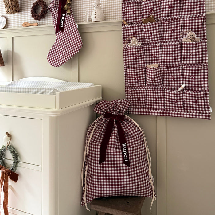 Mabel & Fox - Personalised Red Gingham Gift Sack - Velvet Bow