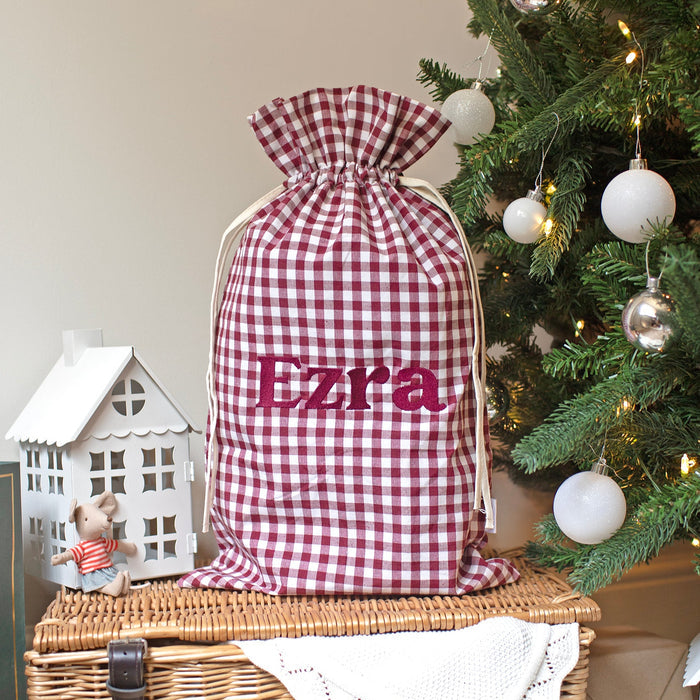 Mabel & Fox - Personalised Red Gingham Mini Gift Sack - Embroidered