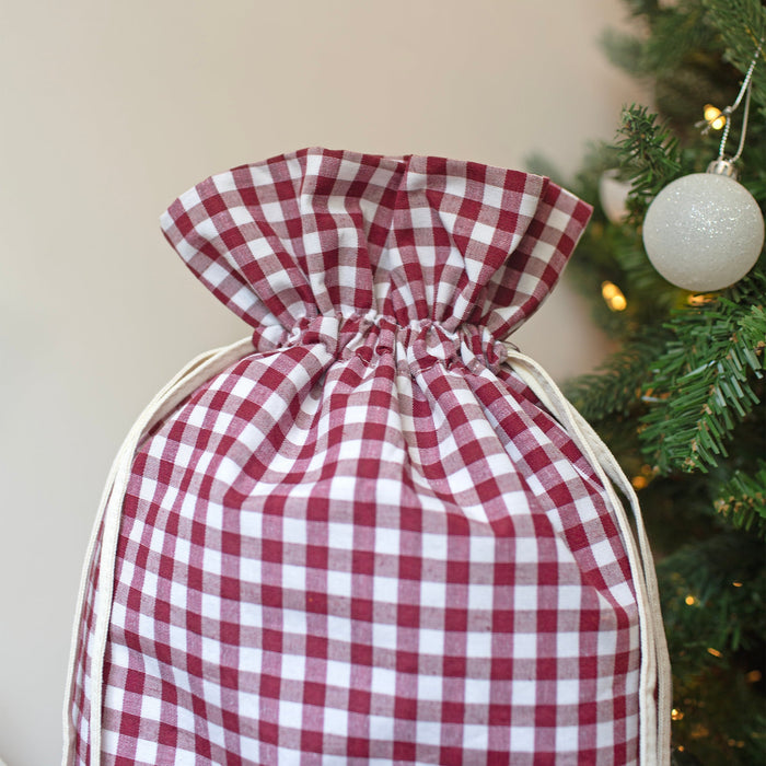 Mabel & Fox - Personalised Red Gingham Mini Gift Sack - Velvet Bow
