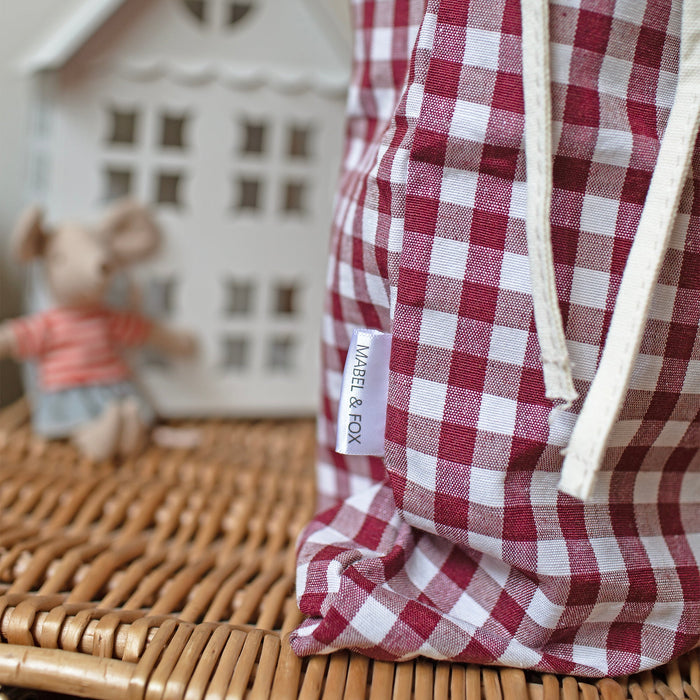 Mabel & Fox - Personalised Red Gingham Mini Gift Sack - Velvet Bow
