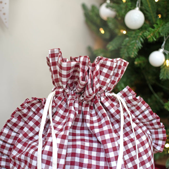 Mabel & Fox - Personalised Red Gingham Ruffle Gift Sack - Embroidered